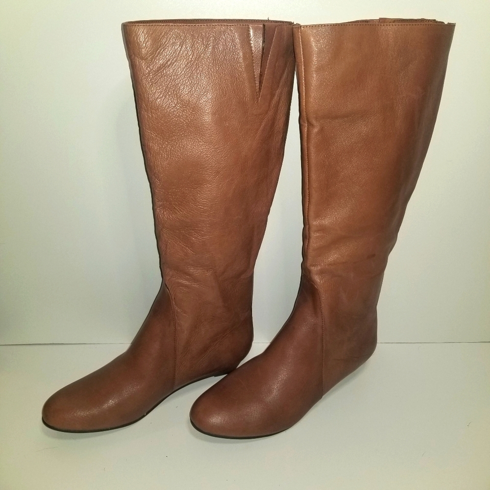 Fergiluousois Tall Wedge Leather Boots Size 8